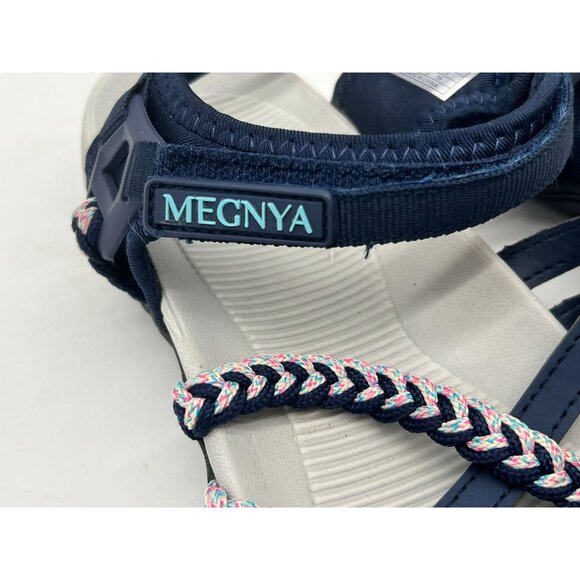 MEGNYA Strappy Sandals Womens 39/8.5 Navy Casual Walking Braided Comfort - Picture 3 of 15